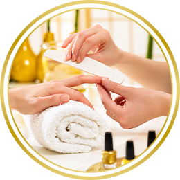Circular image of a manicure treatment with hands being cared for